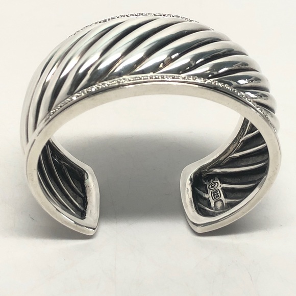 David Yurman Diamond Large Sculpted Cable Cuff Bracelet .925 - Picture 6 of 12